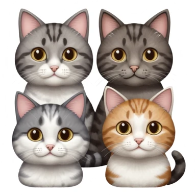 3 different coloured short haired cats including; a dark brown tabby and white cat, and a dark grey and white  sticker