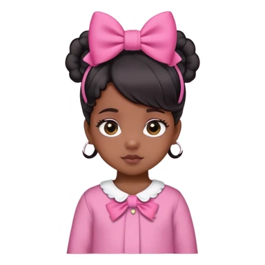 Dusky skin girl medium baby hair black with a bow on her hair and cute clothes in pink sticker