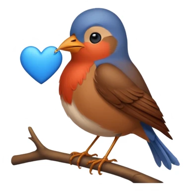 Robin bird holding a blue love heart sticker