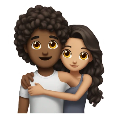girl with dark brown hair and brown eyes hugging guy with dark brown hair and brown eyes and tattoo on neck sticker