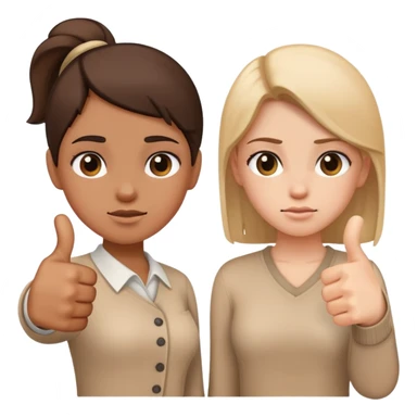 Girl with one hand giving thumbs up and the other hand giving thumbs down, showing mixed feelings sticker