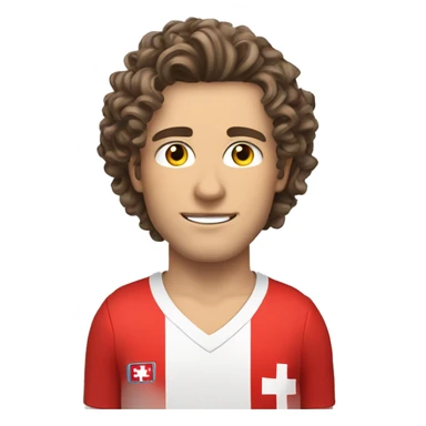 please create an emoji of me. I am 26 year old swiss guy. I am 184 cm tall, i like to do sports. My hair is dark and by eyes are brown. My hair cut is shorter on the sides and i have curls on top sticker