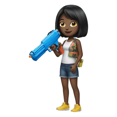 Black haired Girl Holding a watergun  sticker