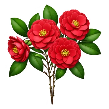 bouquet Red Camellia, luxuriant, stem, leaf sticker