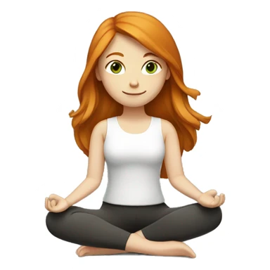 ginger girl, straight hair, middle length, green / brown eyes, doing yoga, with a book sticker