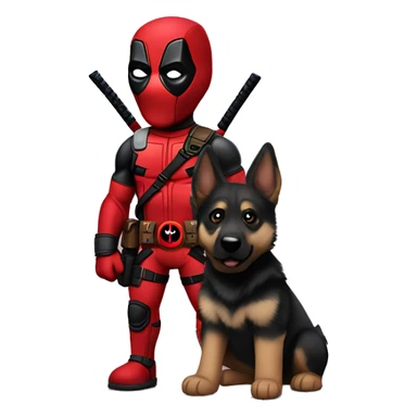 Deadpool holding German shepherd puppy sticker