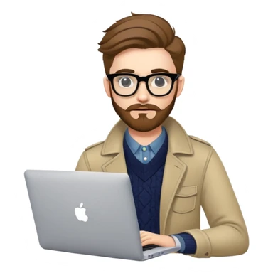 college stylish British  hipster man with MacBook with glasses sticker