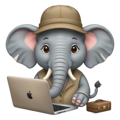 an elephant with a laptop wearing a hat sticker