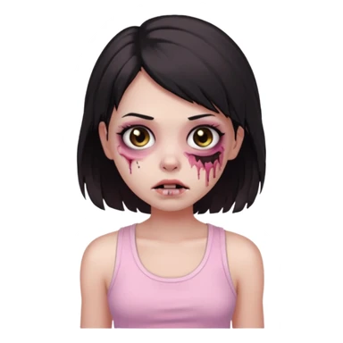 zombie girl Black and medium hair, Brown eyes, baby pink tank top   sticker