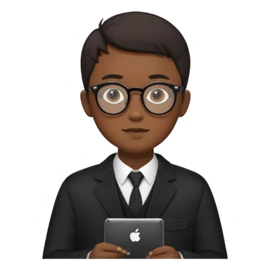 a asia man guy his 20s wearing an apple notebook, wearing bodyguard radio operator, round glasses, blackclothes sticker