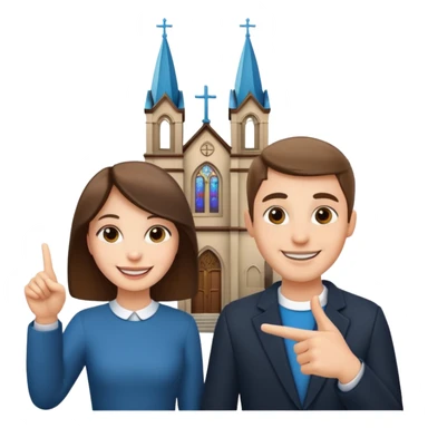 couple pointing to a church in the background sticker