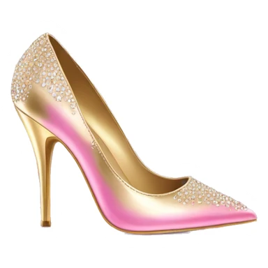 Realistic isolated top view of a pair of metallic light gold and metallic light bubblegum pink pointed toe high heel shoes with gold diamonds on the top of the toes. sticker