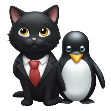 A mixture of a small eyed black cat and a penguin sticker