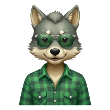 friendly anthropomorphised wolf in green plaid shirt and green attire for St. Patrick's Day, wearing dark sunglasses, upright pose sticker