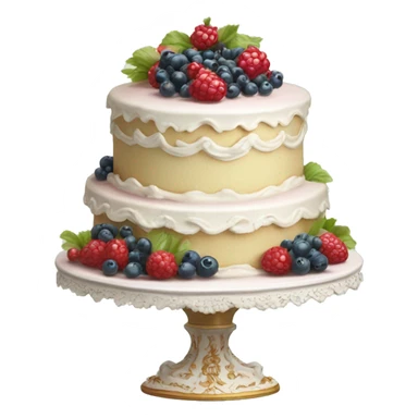 aesthetic vintage rococo cake with white icing, berries on cake stand  sticker