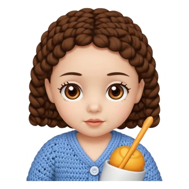Baby girl, brown eyes, doing chrochet sticker