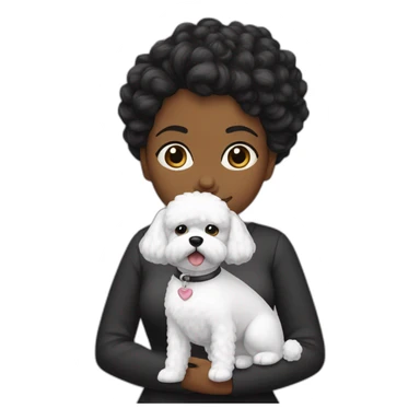 mujer pelo negro con peinado de moño y perro bichon maltés blanco sticker