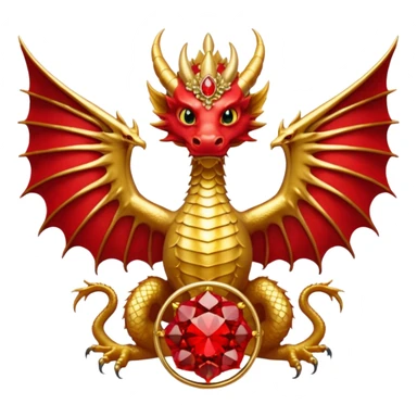 Golden Dragon with wings crest/brosch in a circle with red gems sticker