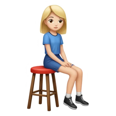 a girl is sitting on a stool facing whole body toward left side sticker