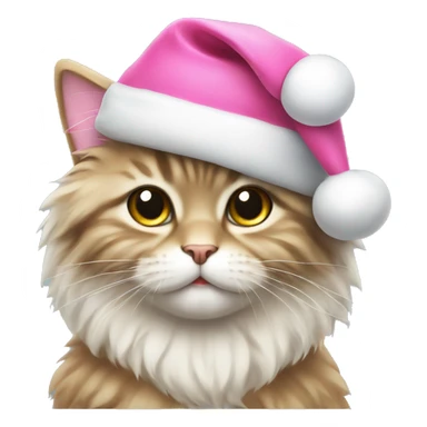 cute fluffy cat in pink santa hat sticker