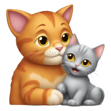 A big red cat kisses a small gray kitty sticker