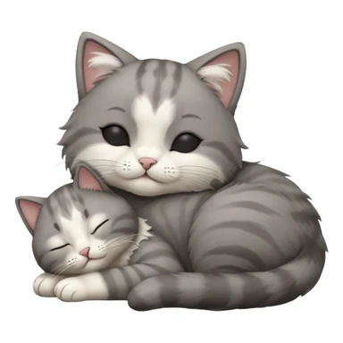 dark grey and white small cat with closed eyes, leaning his head on his paw while leaning on his elbow lying down sticker