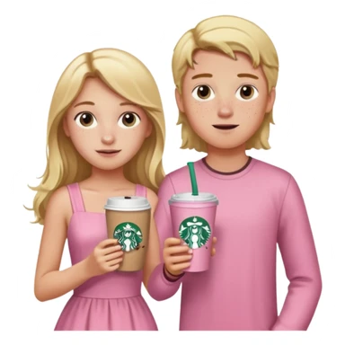 teenager girl and boy  blond w/ freckles long hair pink dress with starbucks sticker