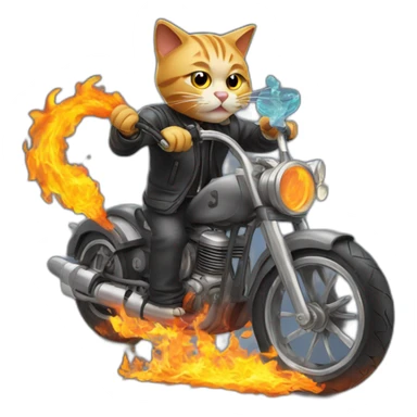 Cat on a burning bike with a hookah sticker