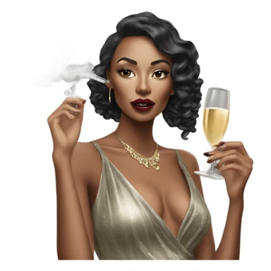 Hyper Realistic beautiful high fashion model drinking champagne and smoking sticker