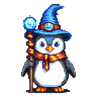 penguin wizard with staff and hat sticker