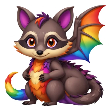 black female raccoon dragon hybrid with rainbow colored wings and purple eyes hugging red female raccoon dragon hybrid with rainbow colored wings and orange eyes sticker