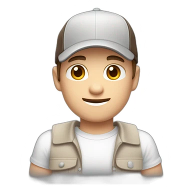 Pale skinned fit Man with dark brown hair in a light gray cap, dark brown jeans, brown polo and white T-shirt keeping a pasted with tape white box into his hands sticker