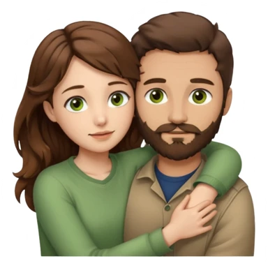 a man with short brown hair and brown beard with brown eyes and a girl with long brown wavy hair with green eyes, togheter. neutral clothes, hugged each other sticker