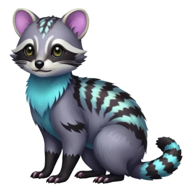 Colorful dark tropical iridescent pastel white glorious divine exotic cute cool beautiful shiny beautiful fantasy-civet-vernid-Cacomistle-Trico-oncilla-animal-Fakémon-hybrid-fursona (full body) sticker