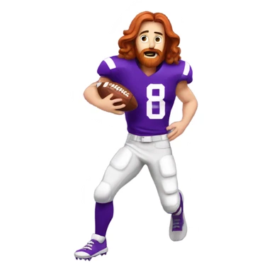 Redhead jesus playing American football wearing purple sticker