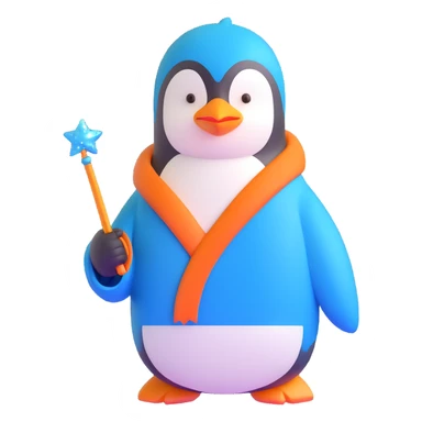 penguin wizard with a blue robe and sparkly wand sticker