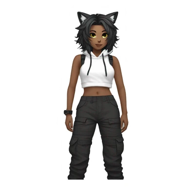 Edgy anthro beautiful pretty anime punk tomboy with cat ears techwear cargo pants hoodie sticker