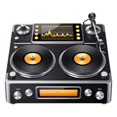 A dual turntable deck with glowing knobs and waveform screens.
 sticker