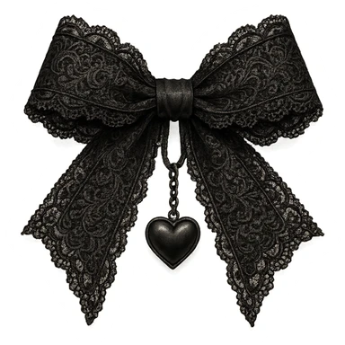  gothic bow with black lace trim and heart charm, remove background sticker