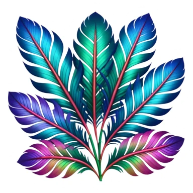 Futuristic, bold, colorful, highly detailed, isolated 3D render, incredibly gorgeous Peacock Begonia feathers sticker