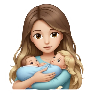 White girl with long voluminous brown hair with blonde highlights balayage holding newborn  sticker