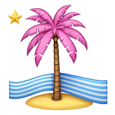 A pink flag on the sides two small blue triangles In the middle of the circle on the flag a small pink palm tree coming out of the sides  yellow circle with two thick yellow stripes sticker
