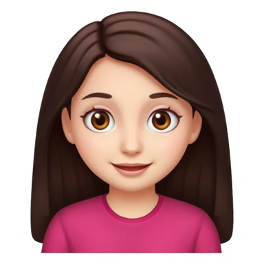 An emoji featuring a girl with dark brown long hair, brown big eyes, light pinkish skin, red cheeks,  sticker