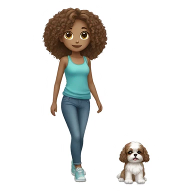 Curly hair girl carrying a shihtzu sticker