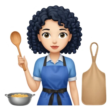 woman with curly black hair in blue apron sticker
