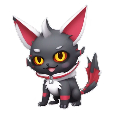 Dark Unique Anthro Cool Kawaii Horned Bat-Winged Zangoose-Litten-Pokémon with edgy stripes Punk Techwear Hoodie Cargo Collar sticker