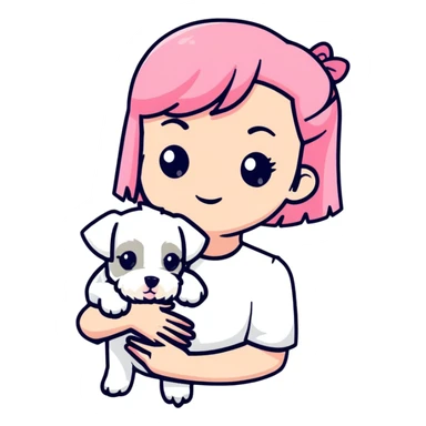 Pink-haired girl holding a white schnauzer dog sticker