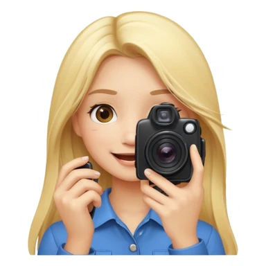 blonde girl photographer cartoon taking picture in middle of taking picture camera in front of face long hair smiling funny flash professional camer sticker