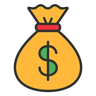 money bag icon, flat design, minimal color palette, bold outline sticker