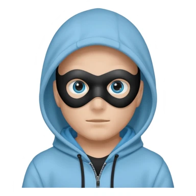Make an emoji of Boywithuke (Boywithuke is a singer who wears a light sky blue hoodie with the hood up and has a ukelele on his back and has a mask that’s all black besides the 2 blue circles where the eyes should be) sticker